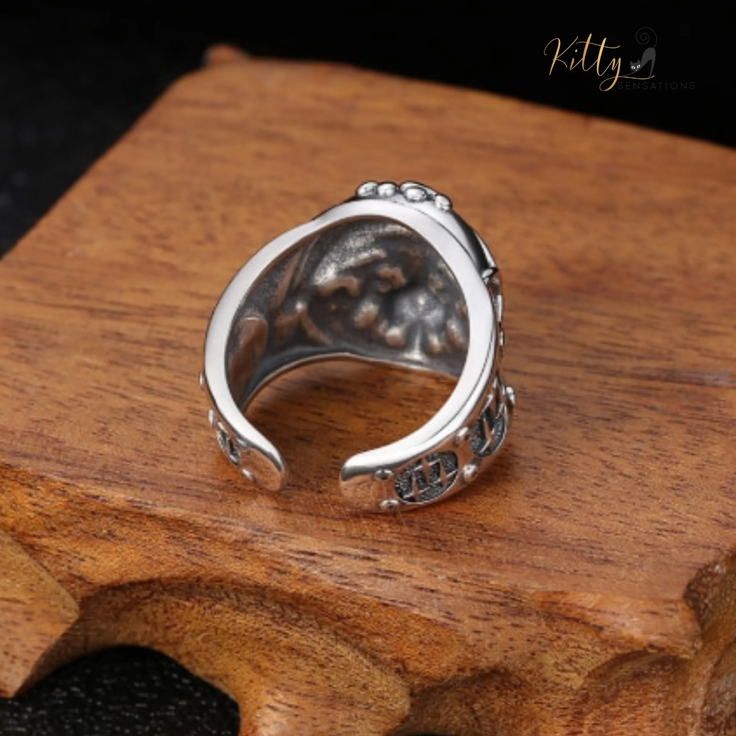 Knighted Kitty in Shining Armor Ring in Solid 925 Sterling Silver - Adjustable Size