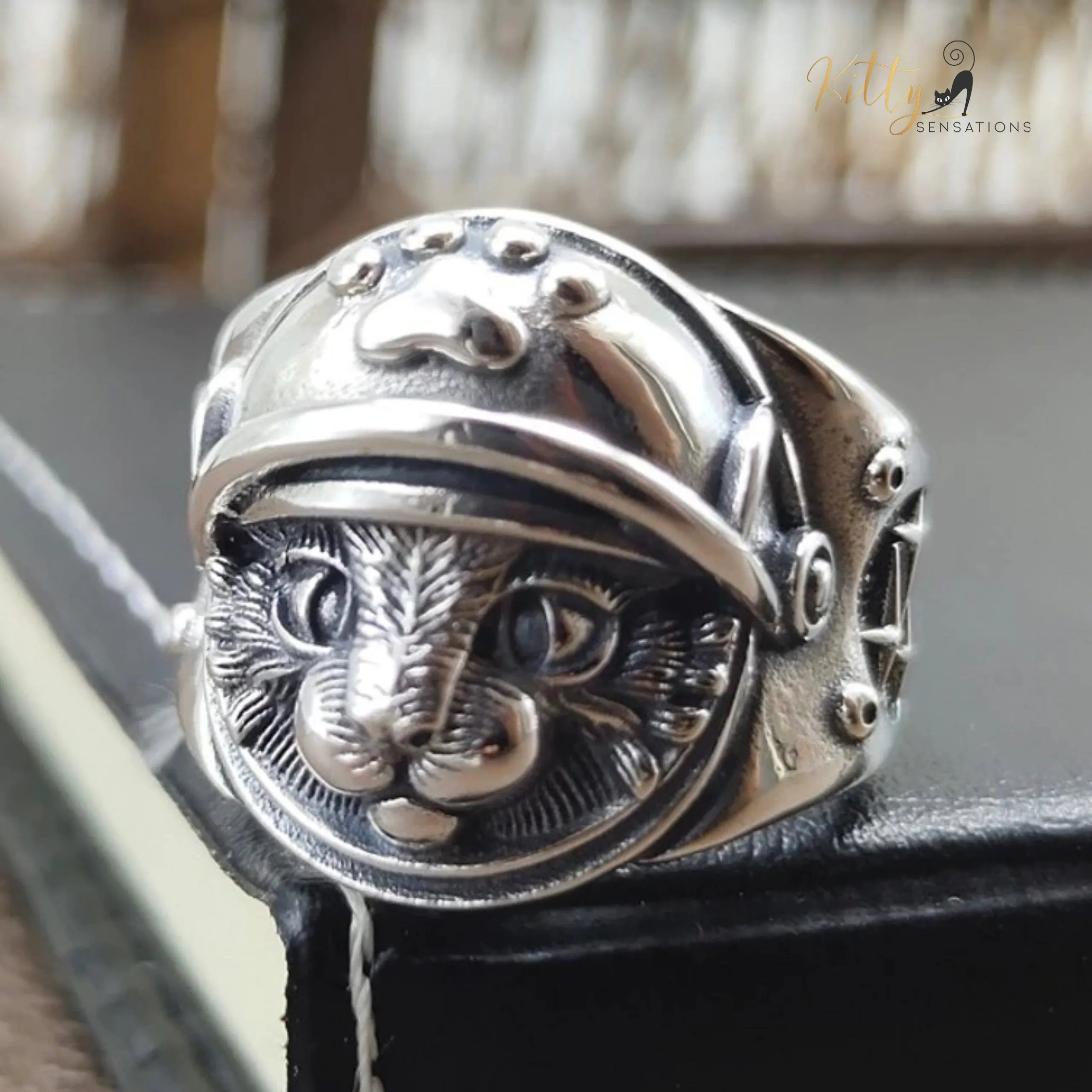 Knighted Kitty in Shining Armor Ring in Solid 925 Sterling Silver - Adjustable Size