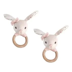 Linen Bunny Wood Rattle--2pcs assortment