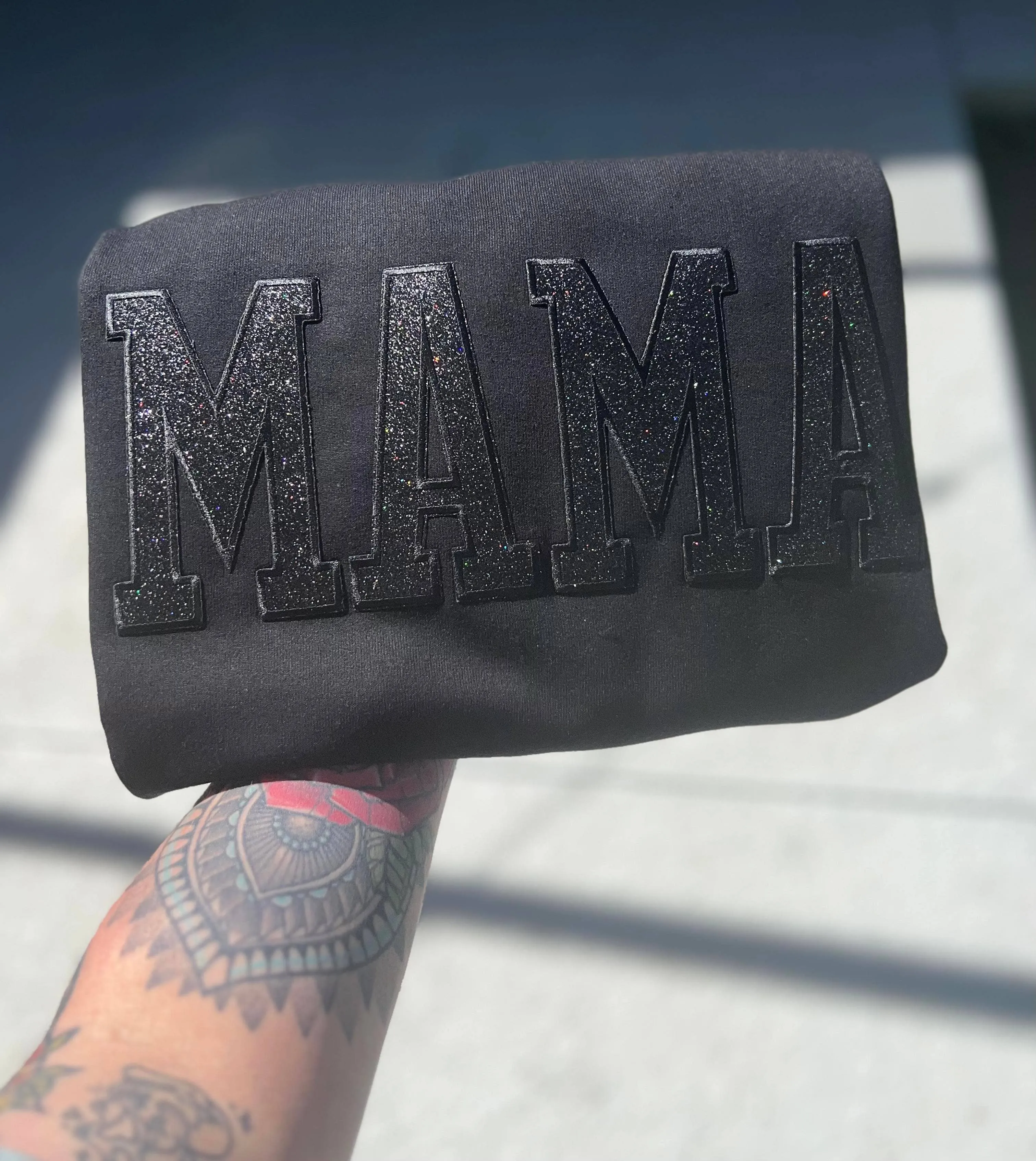 Mama Glitter Embroidered Patch Sweatshirt