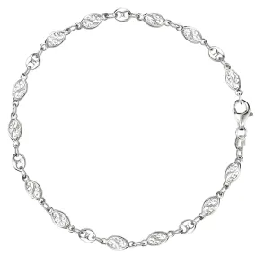 Mixed Filigree And Mariner Link Chain Anklet In Sterling Silver