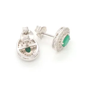 Natural & Real Diamond Natural Emerald Handmade 925 Solid Sterling Silver Stud Earrings Wedding Jewellery