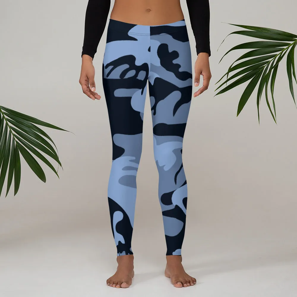 Navy Blue and Light Blue Camouflage Leggings