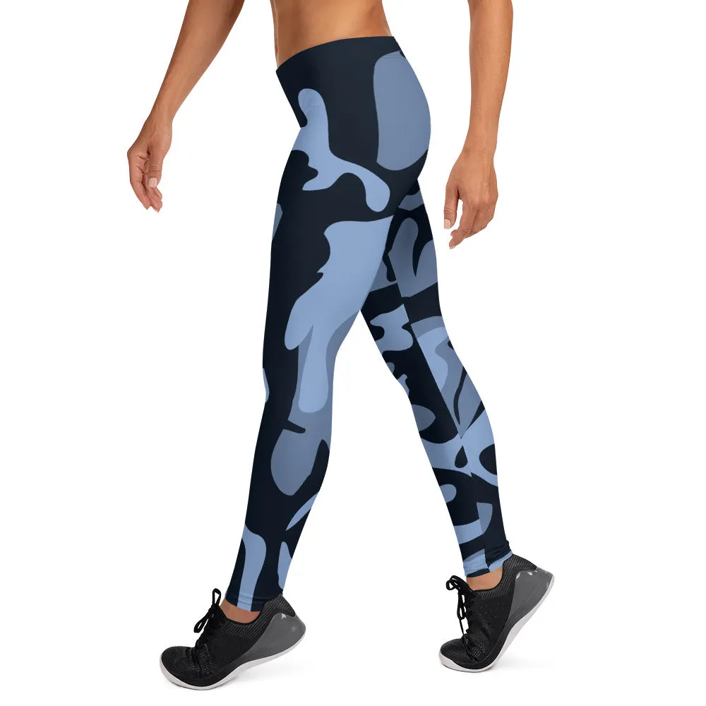 Navy Blue and Light Blue Camouflage Leggings