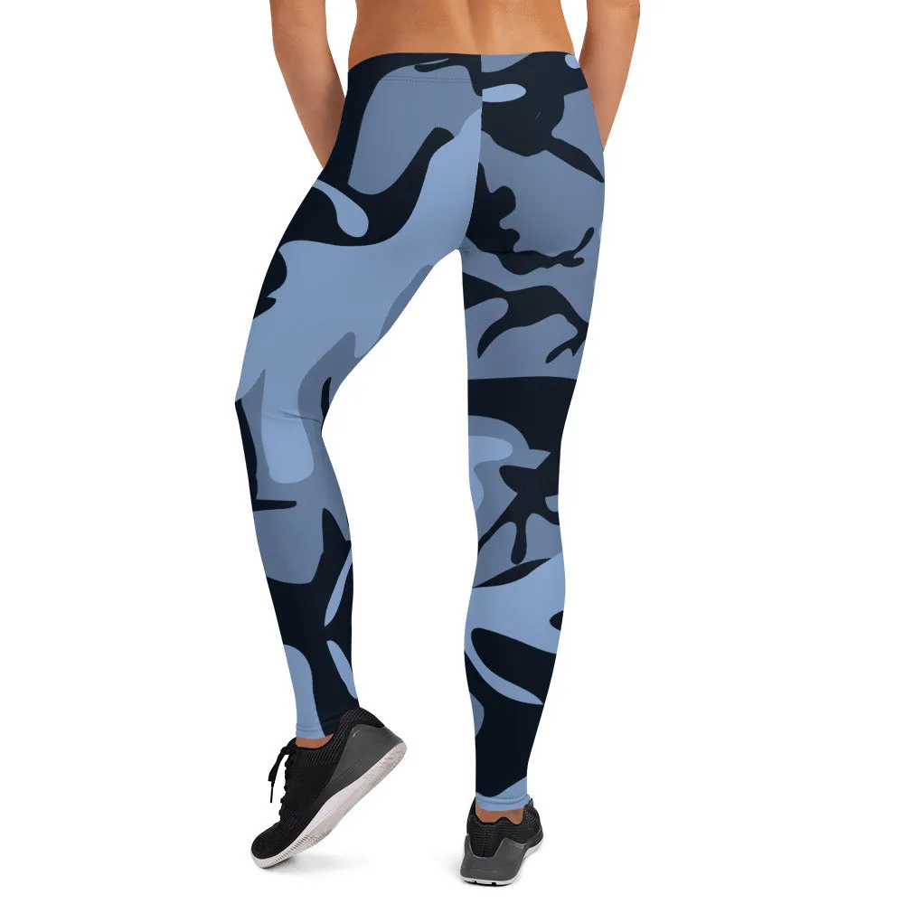 Navy Blue and Light Blue Camouflage Leggings