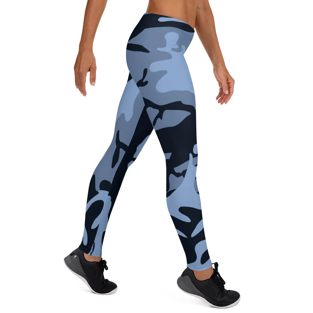 Navy Blue and Light Blue Camouflage Leggings