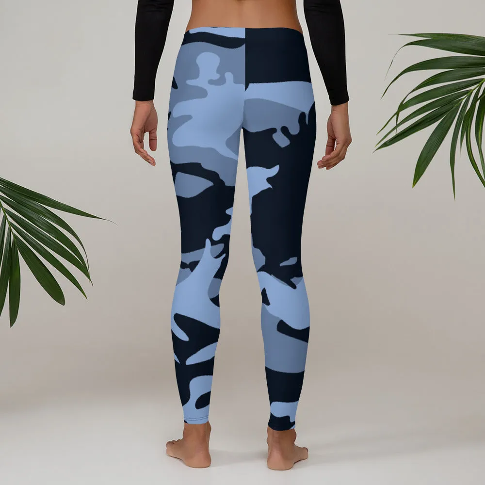 Navy Blue and Light Blue Camouflage Leggings