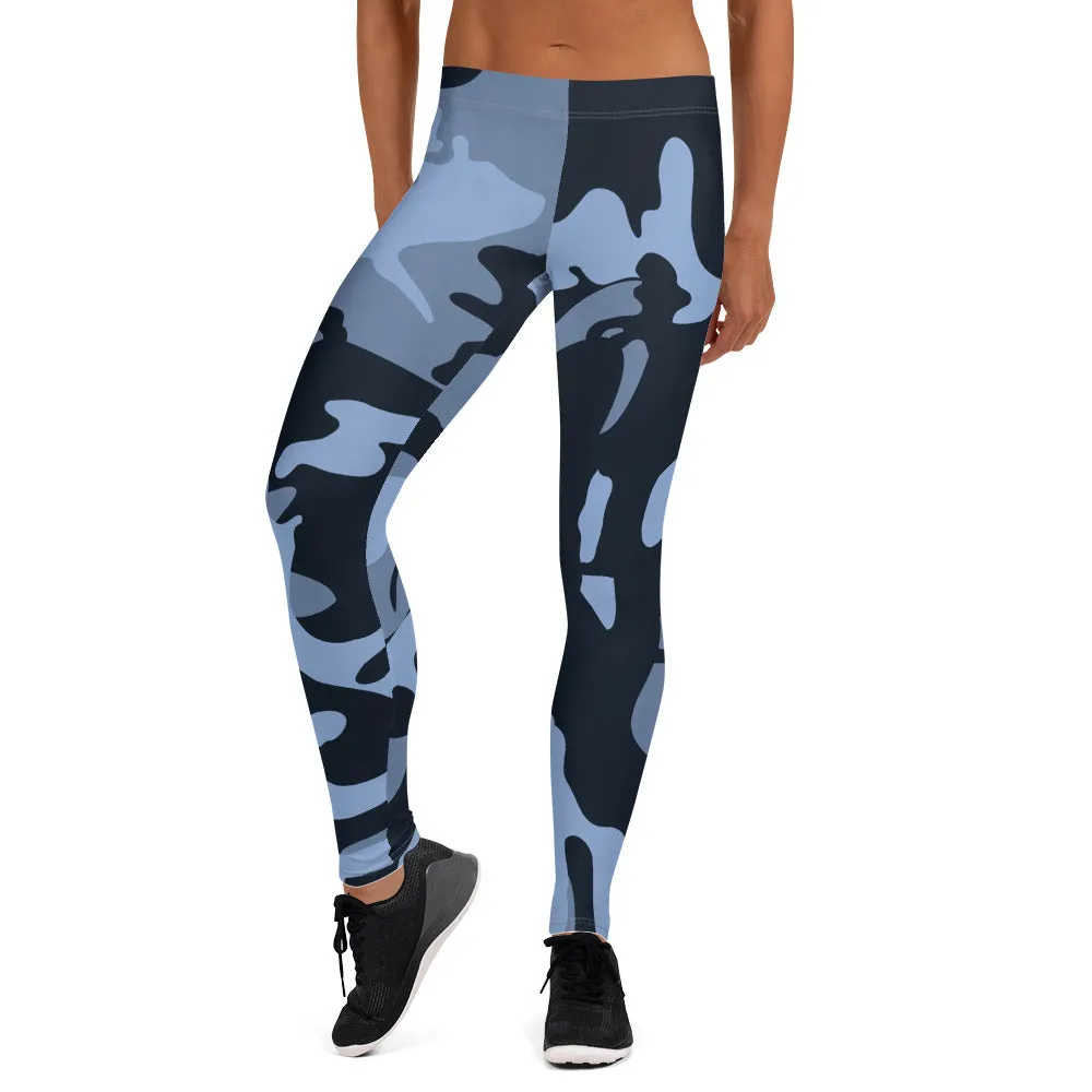 Navy Blue and Light Blue Camouflage Leggings