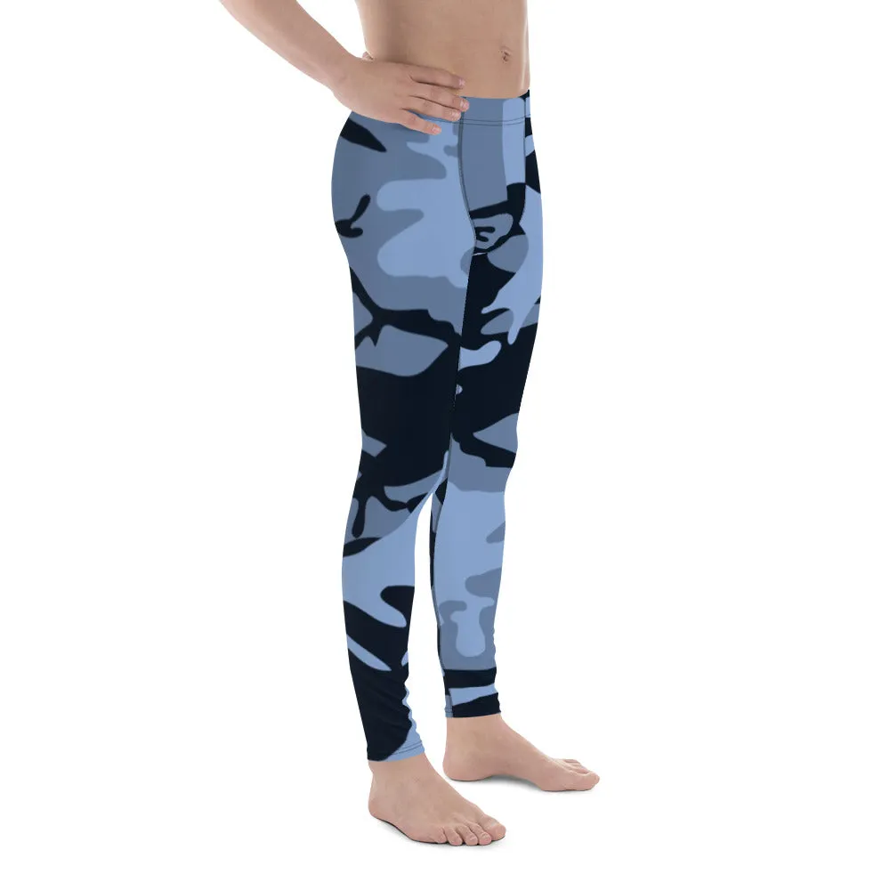 Navy Blue and Light Blue Camouflage Men's Leggings