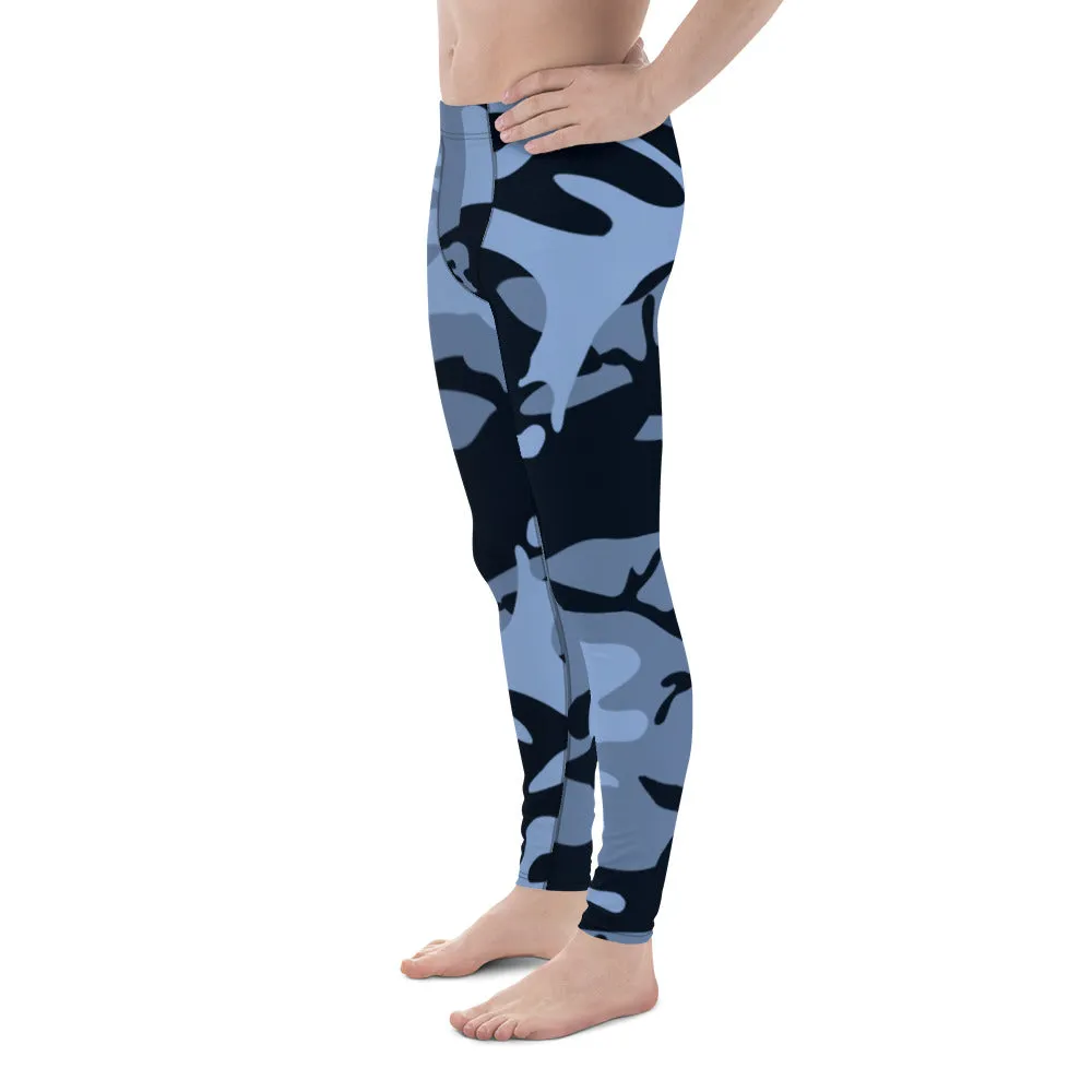 Navy Blue and Light Blue Camouflage Men's Leggings