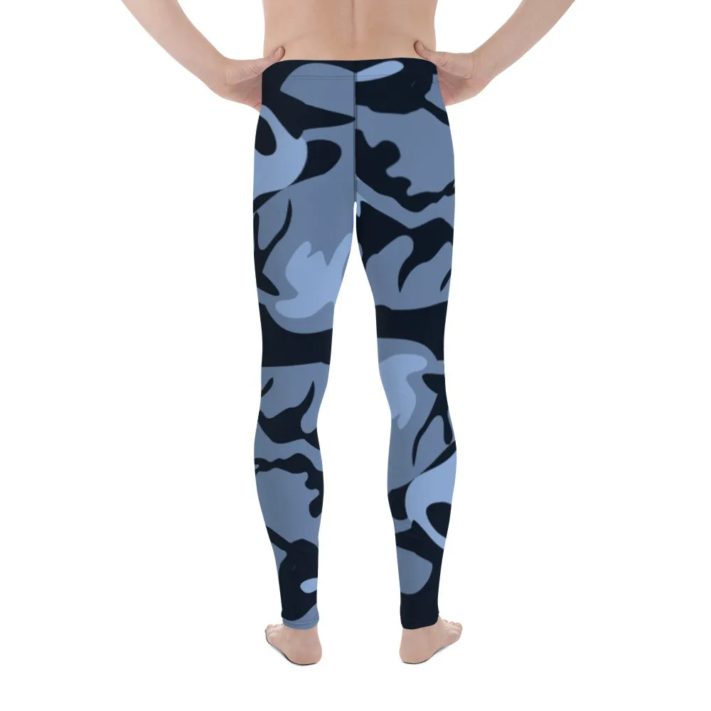 Navy Blue and Light Blue Camouflage Men's Leggings