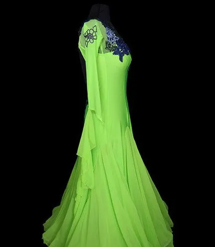 Neon Lime Green Ballroom Dress With Swarovski Stone Lace Detail SMO058 sz Large/X large