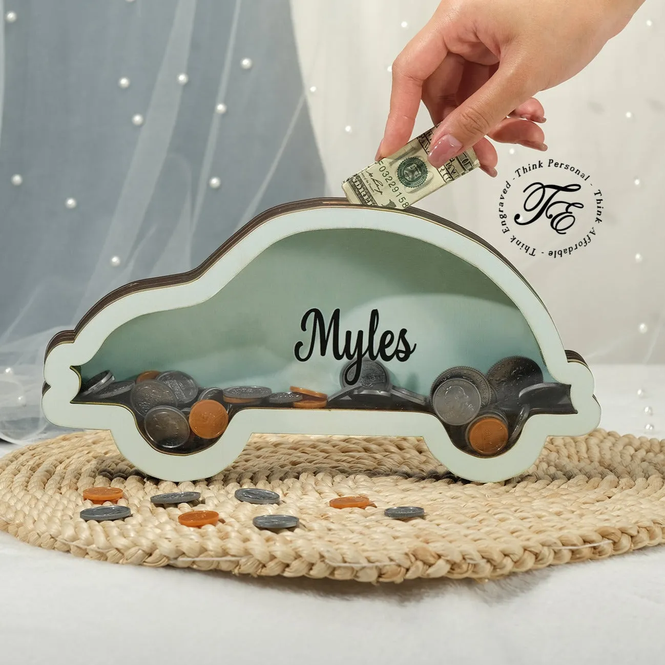 Personalized Handmade Wood VW Beetle Car Piggy Bank - Name Piggy Bank