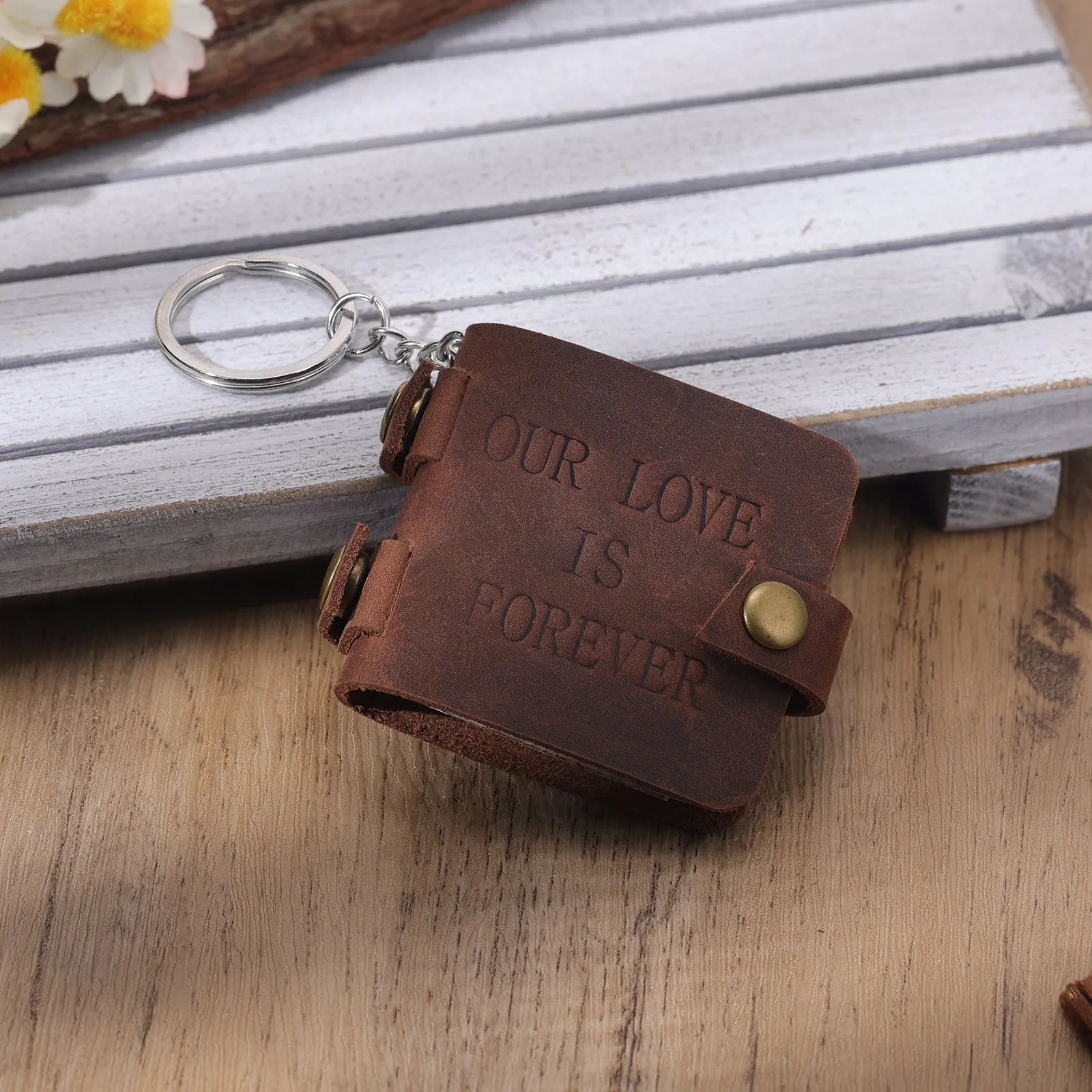 Photo Collage Leather Key Chain Wallet Love is Forever Album 5 or 10 photos