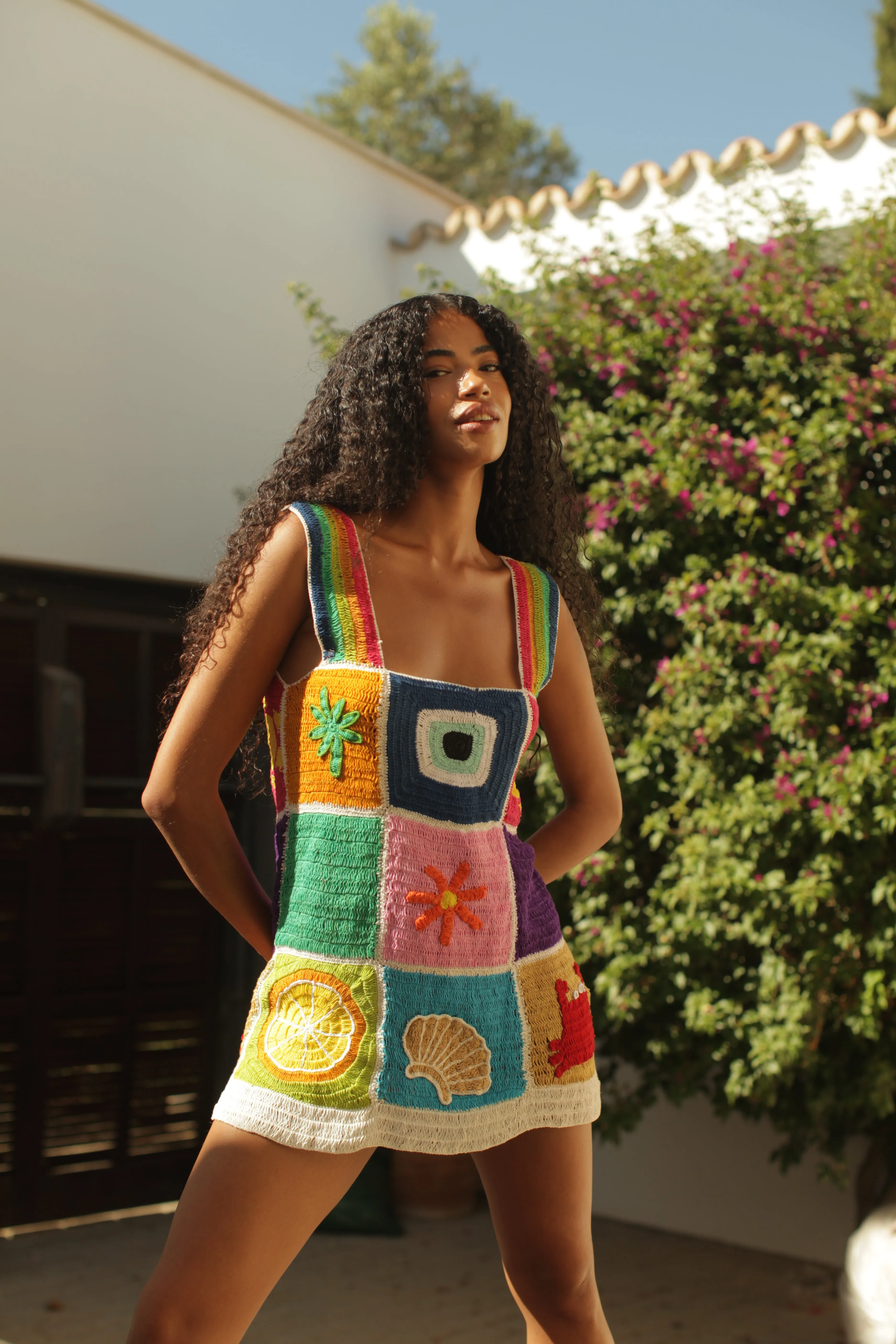 Pitusa Patchtwork Crochet Mini Dress