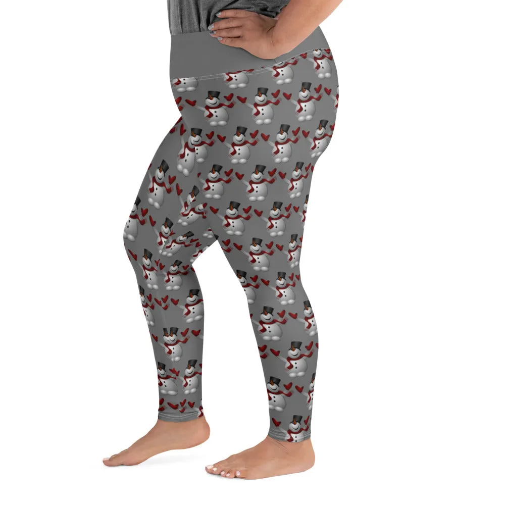 Plus Size Leggings Snowman Gray