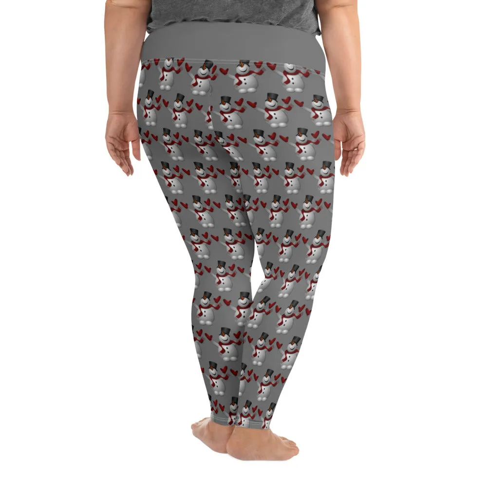 Plus Size Leggings Snowman Gray