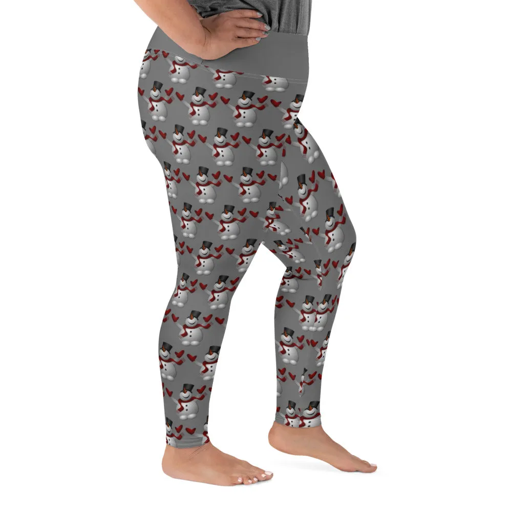 Plus Size Leggings Snowman Gray