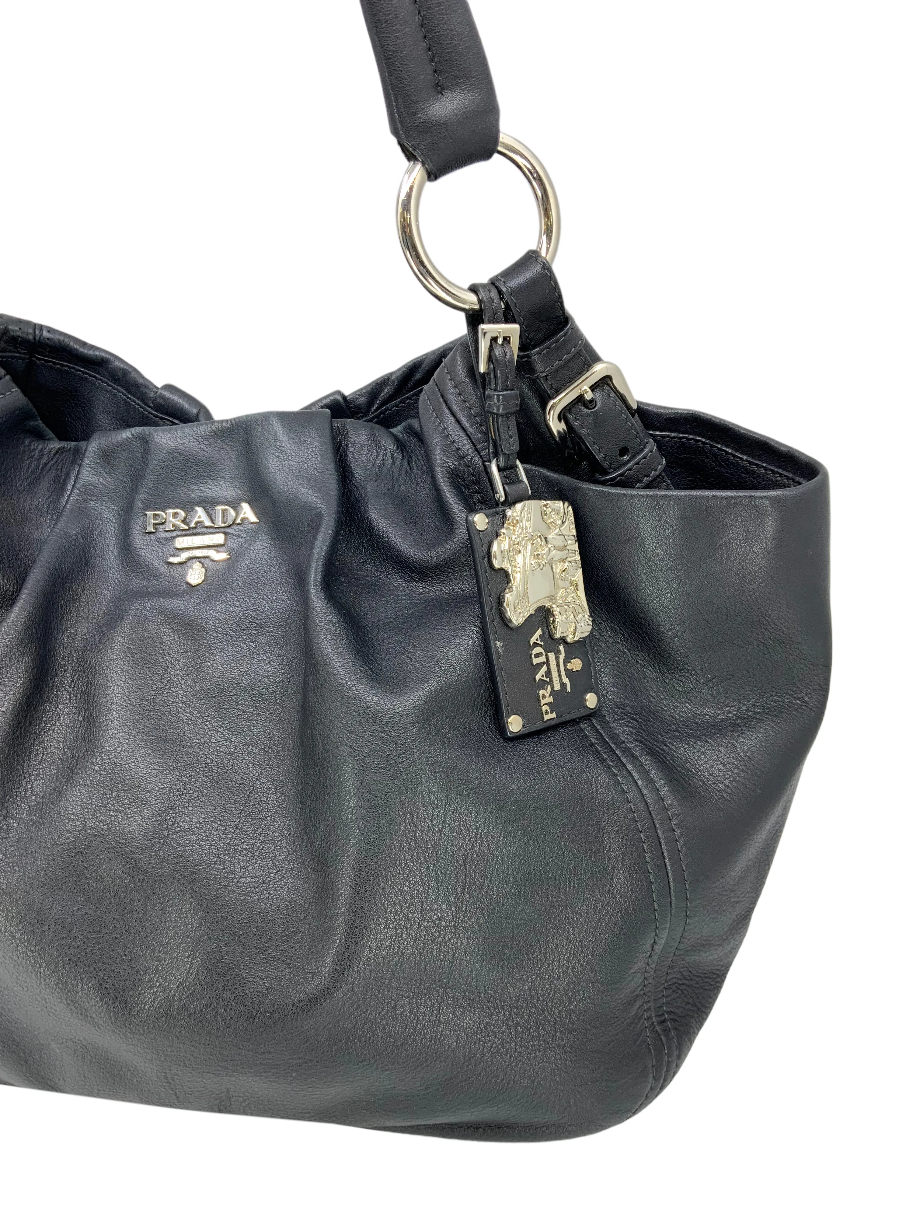 Prada Calfskin Leather Side-Pocket Hobo