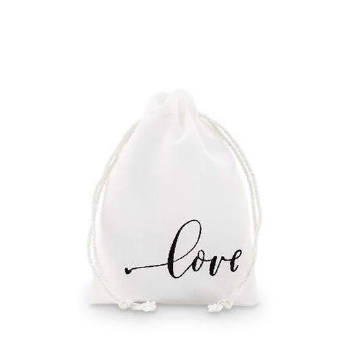 "love" Print Muslin Drawstring Favor Bag - Small (Pack of 12)