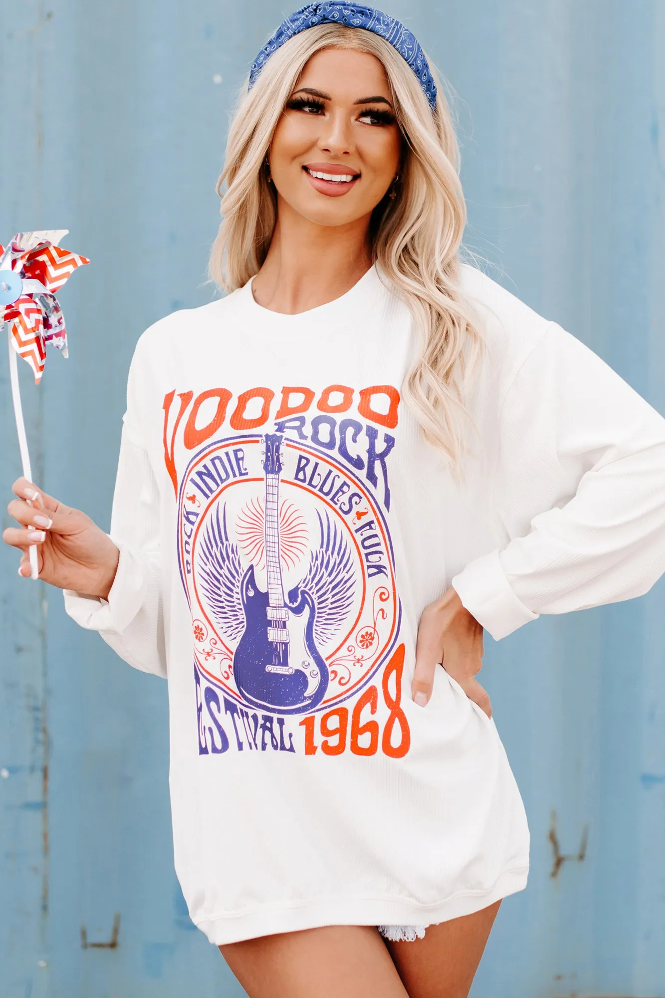 "Voodoo Rock Festival" Corded Graphic Crewneck (Ivory) - Print On Demand