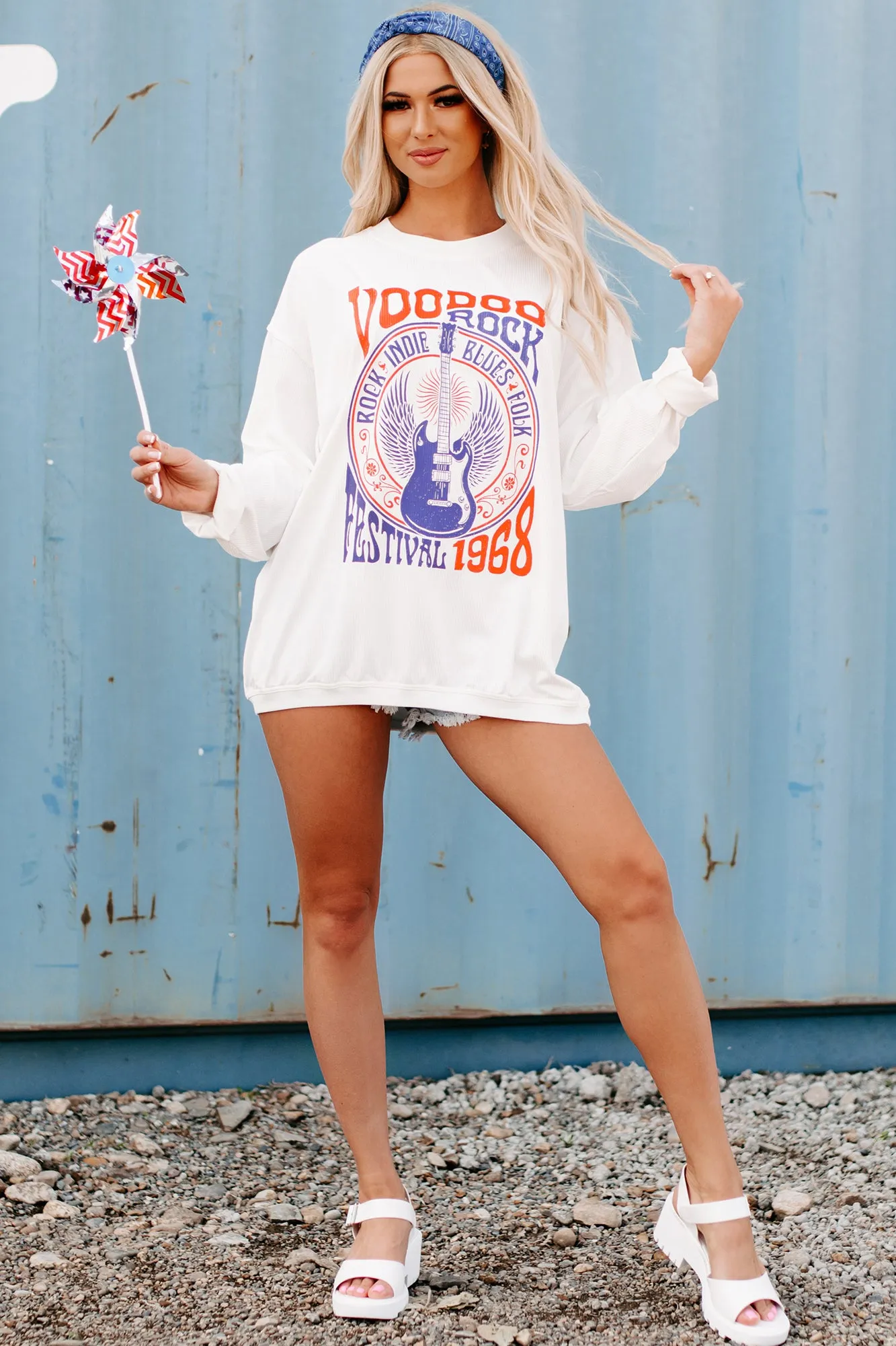 "Voodoo Rock Festival" Corded Graphic Crewneck (Ivory) - Print On Demand