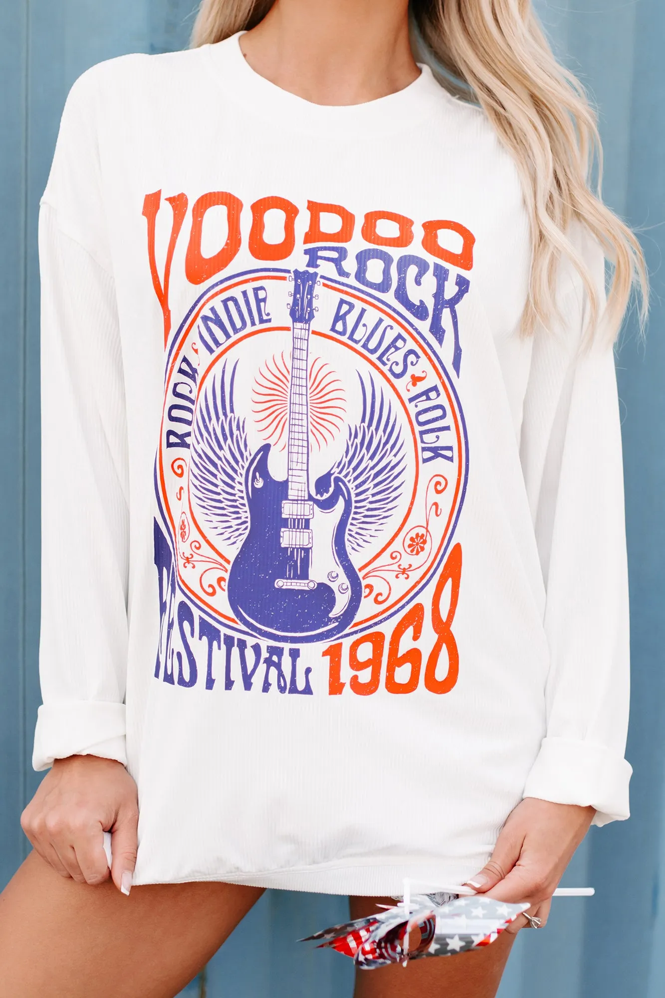 "Voodoo Rock Festival" Corded Graphic Crewneck (Ivory) - Print On Demand