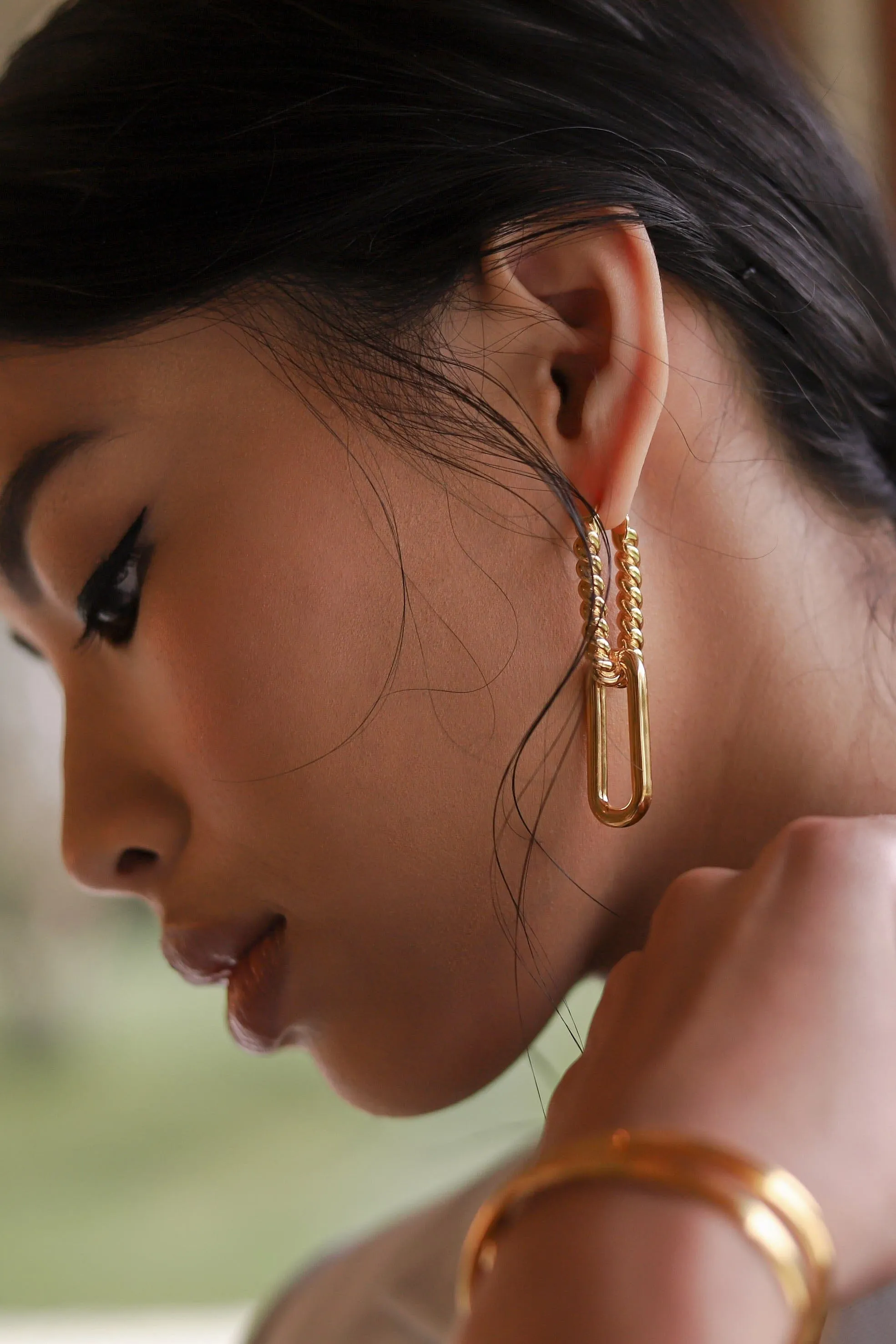 Radial Ovate Drop Hoop Earrings