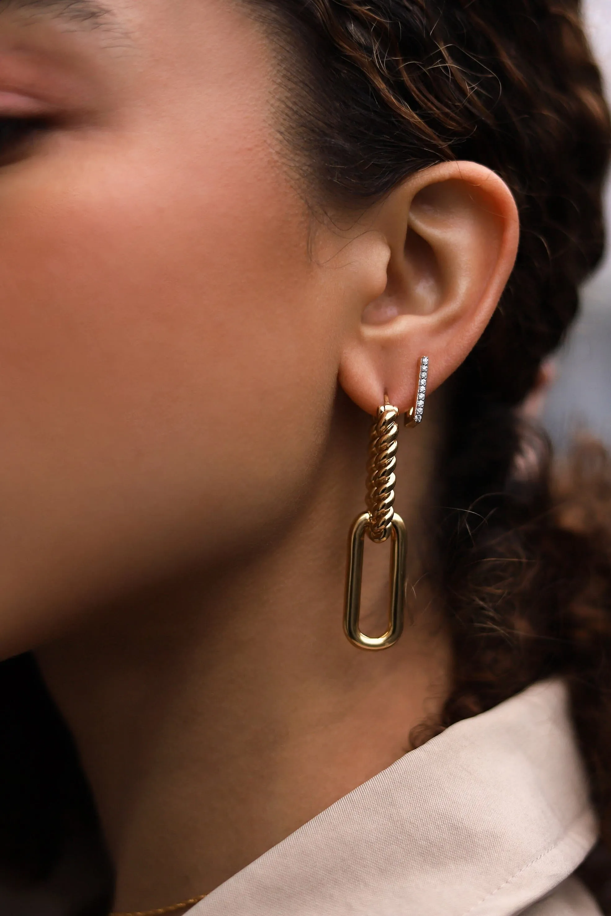 Radial Ovate Drop Hoop Earrings