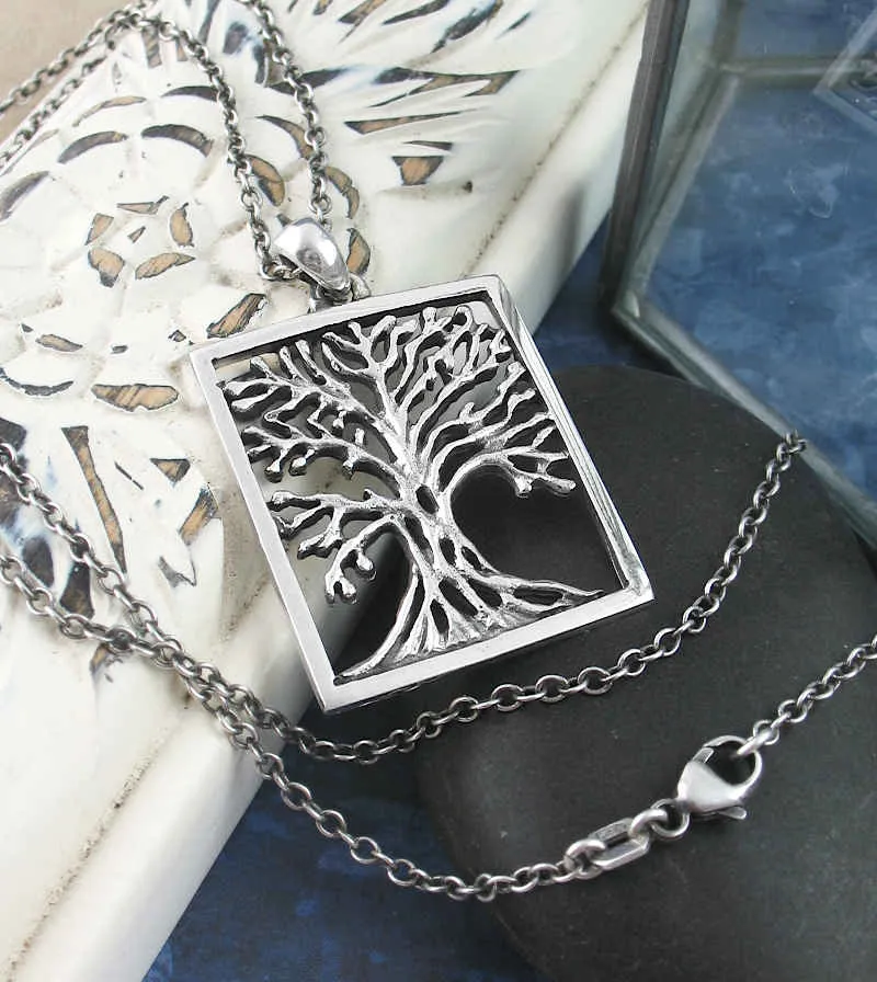 Rectangular Framed Tree of Life Pendant