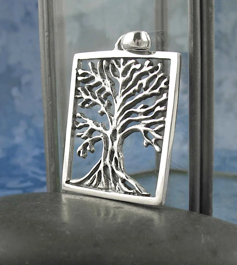 Rectangular Framed Tree of Life Pendant