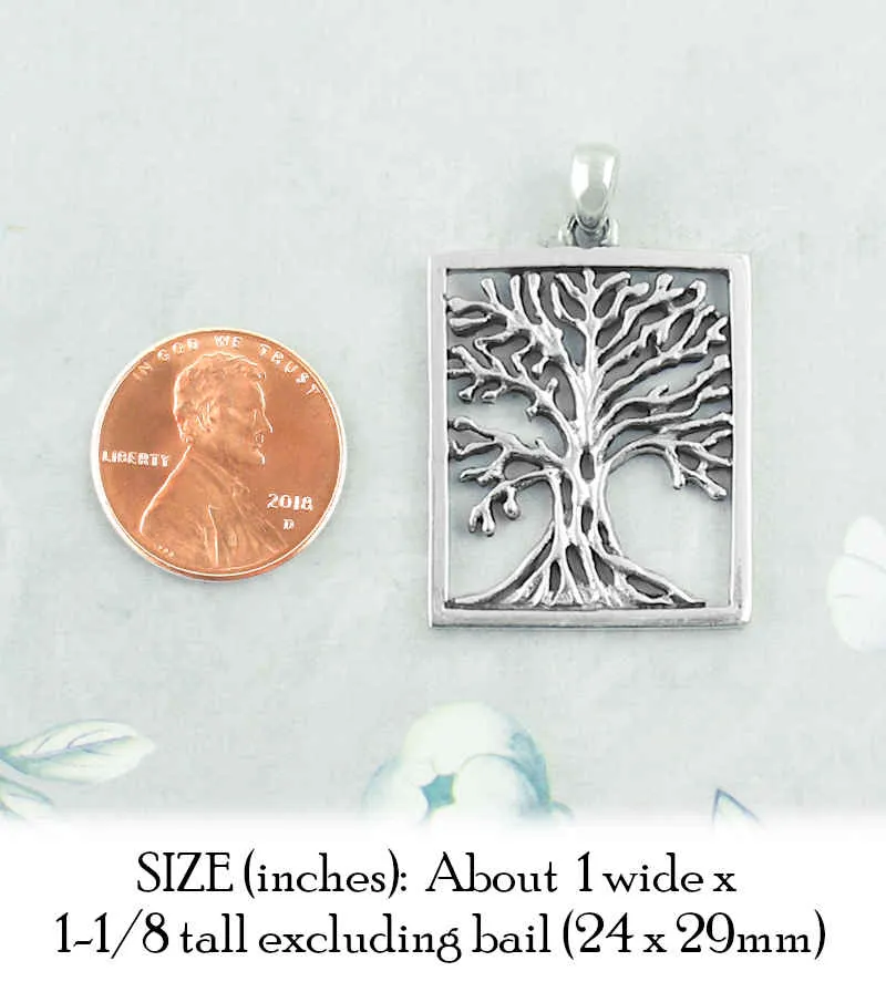 Rectangular Framed Tree of Life Pendant