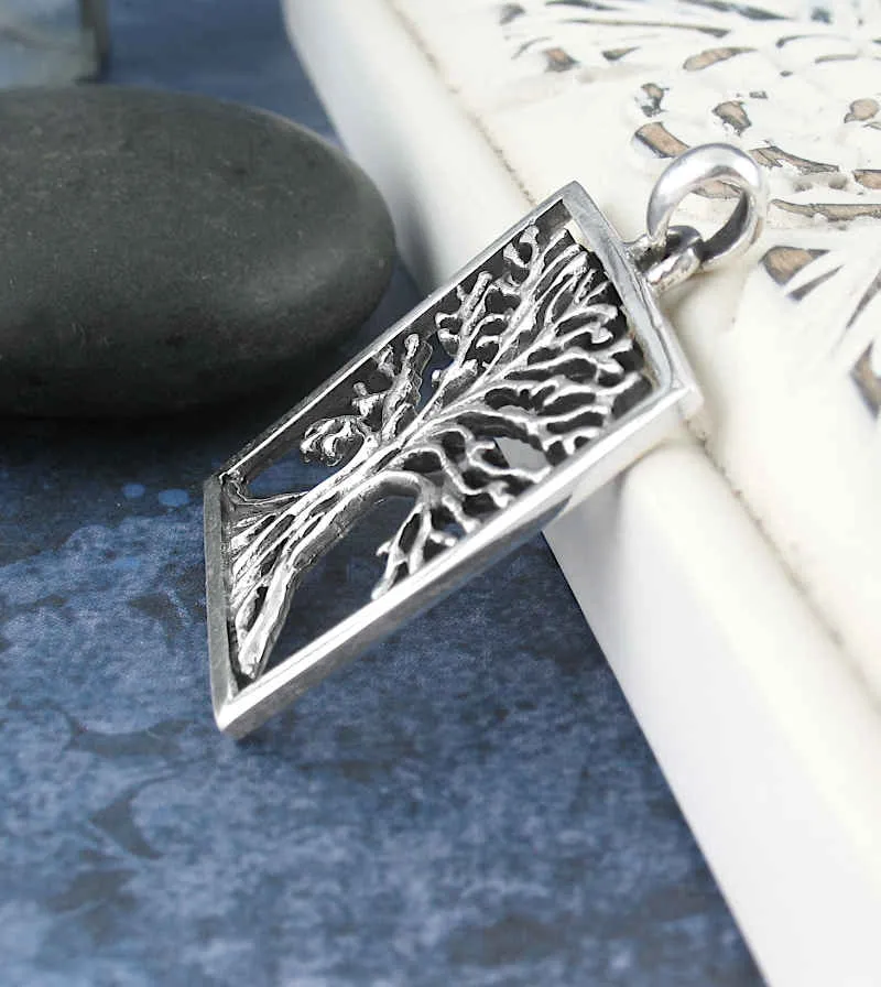 Rectangular Framed Tree of Life Pendant