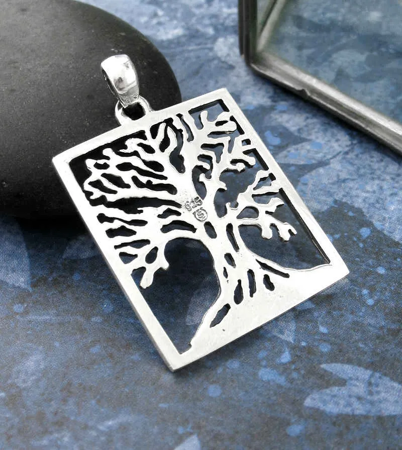 Rectangular Framed Tree of Life Pendant