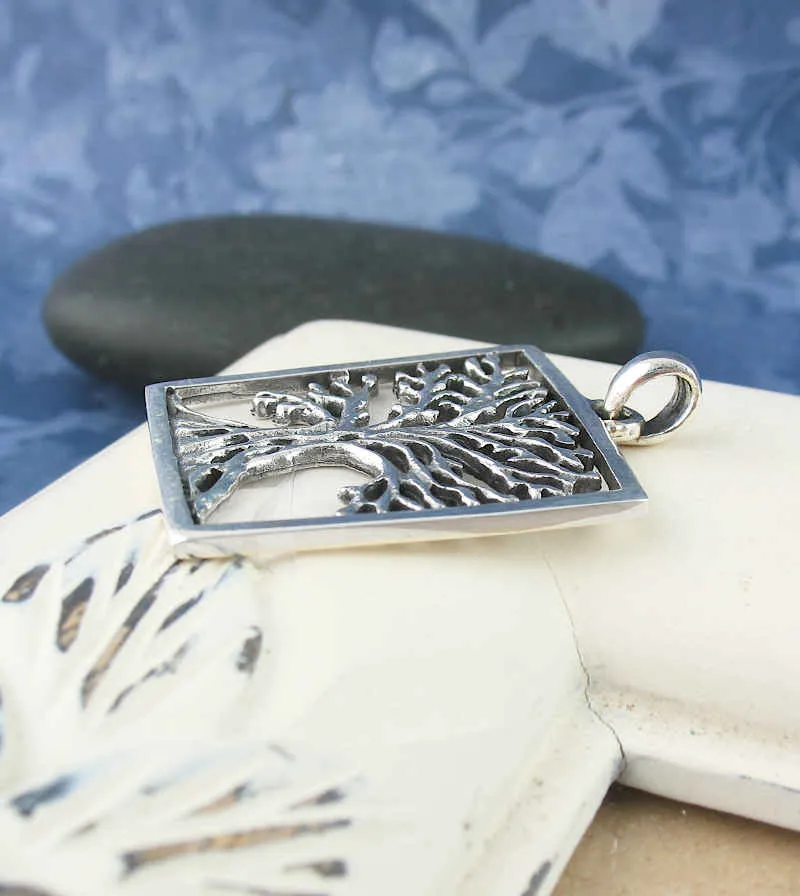 Rectangular Framed Tree of Life Pendant