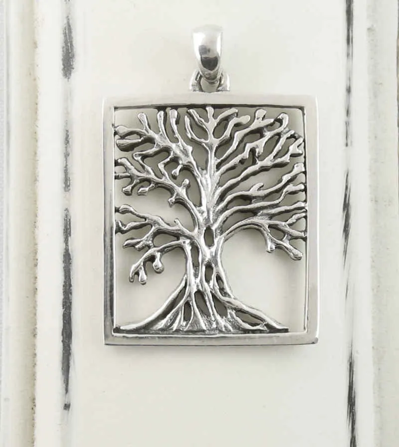 Rectangular Framed Tree of Life Pendant