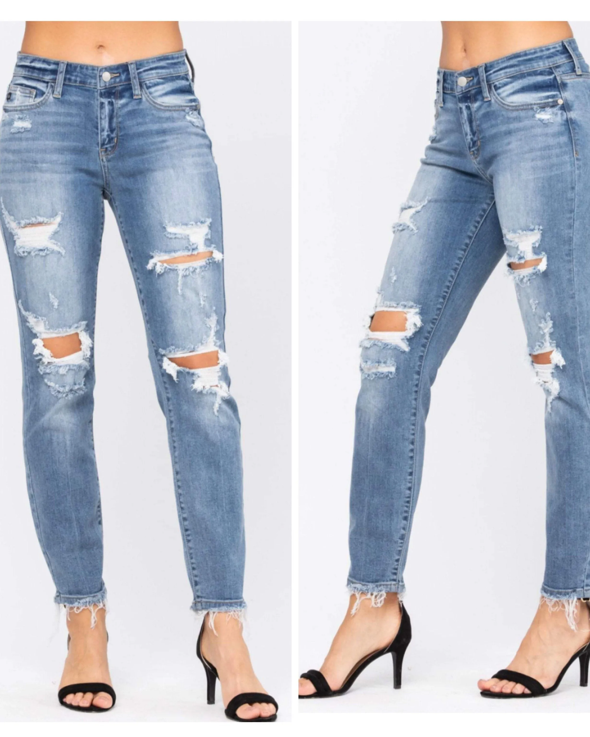 Sarah Judy Blue Distressed Boyfriend Jeans