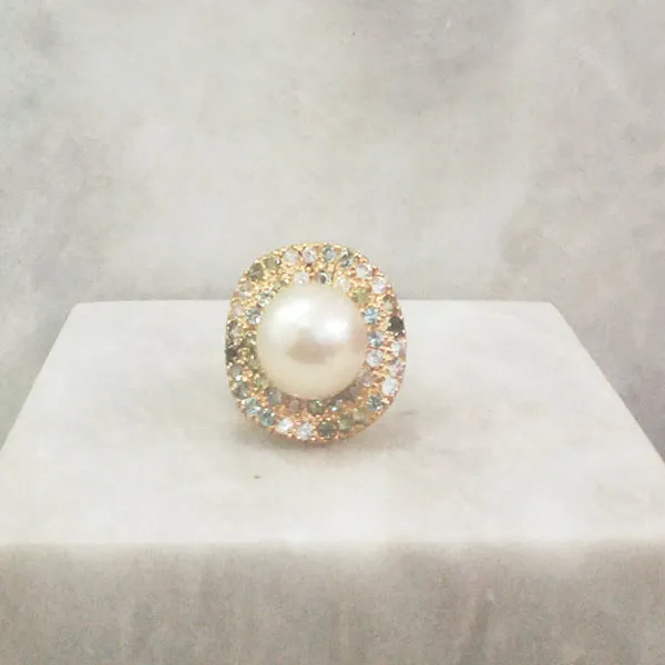 South Sea Pearl with Peridot, White Topaz & Blue Topaz Cocktail Ring