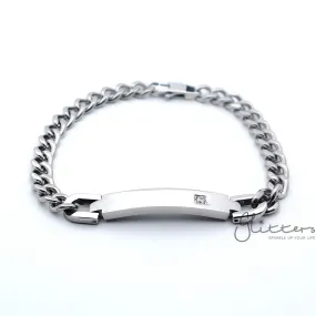 Stainless Steel Men's ID Bracelet with A Cubic Zirconia Stone