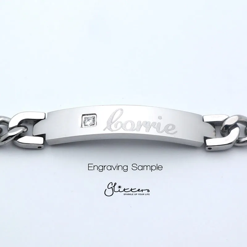 Stainless Steel Men's ID Bracelet with A Cubic Zirconia Stone