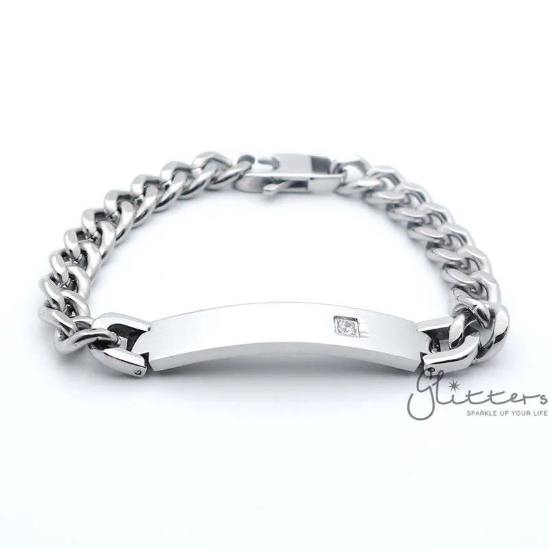 Stainless Steel Men's ID Bracelet with A Cubic Zirconia Stone