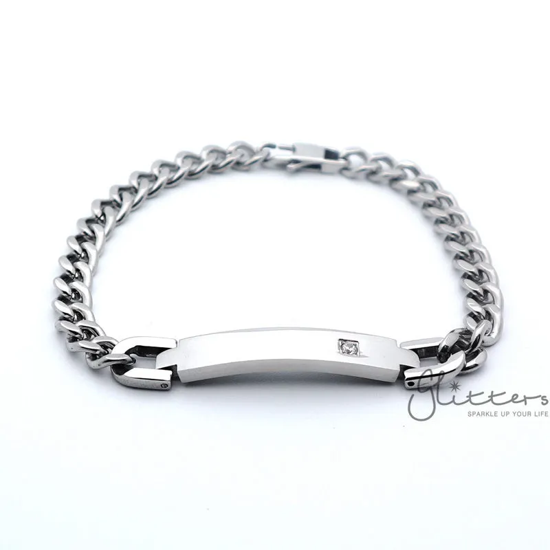 Stainless Steel Men's ID Bracelet with A Cubic Zirconia Stone