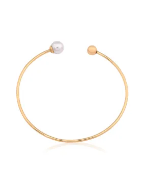 Steel Titanium Gold Plated Bracelet for Women with Organic Pearl and Stainless Steel Ball, 8mm Round White Pearl, 23 Diameter, Aura Collection