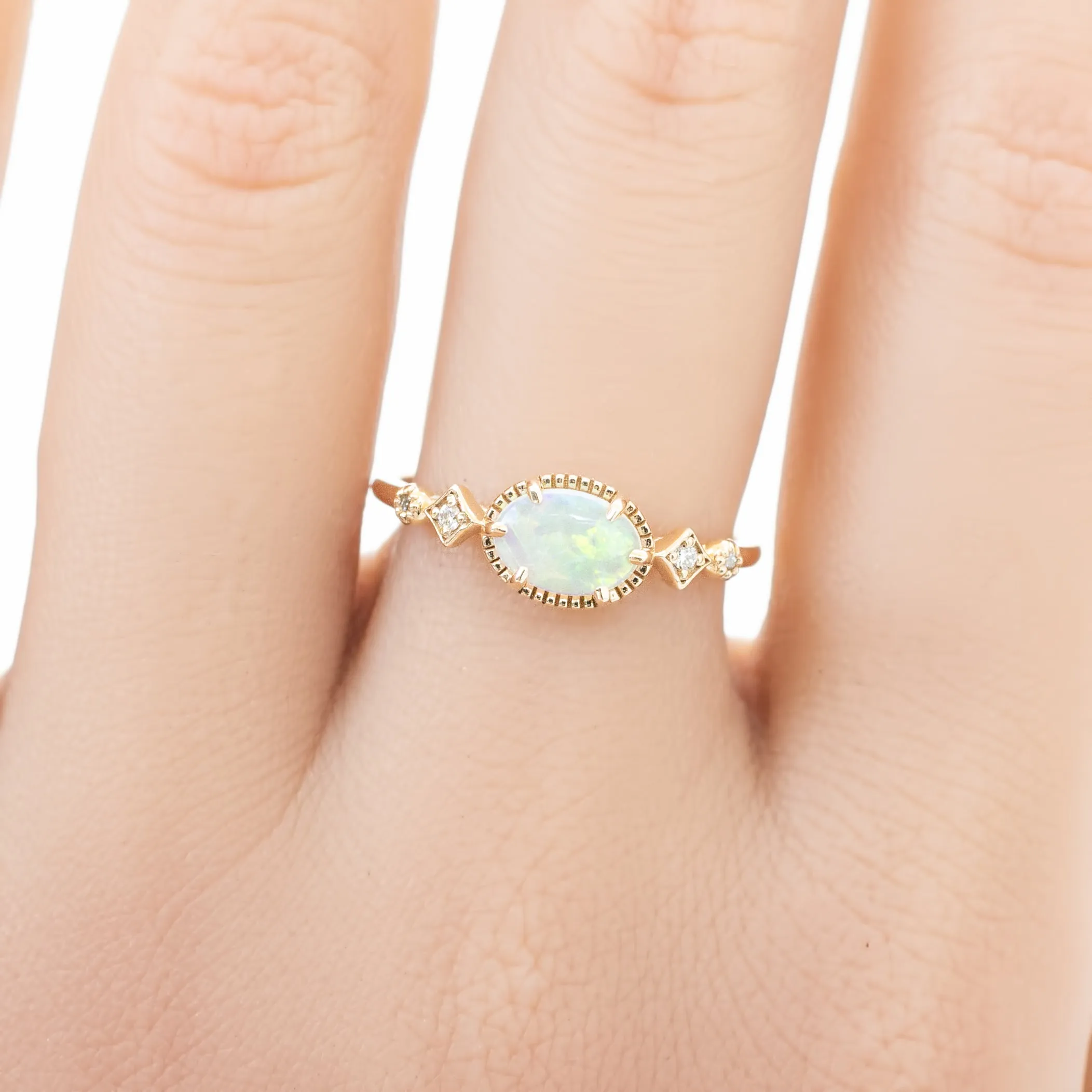 Stella Ring 0.30ct Rainbow Opal, 14K Yellow Gold (One of a kind)