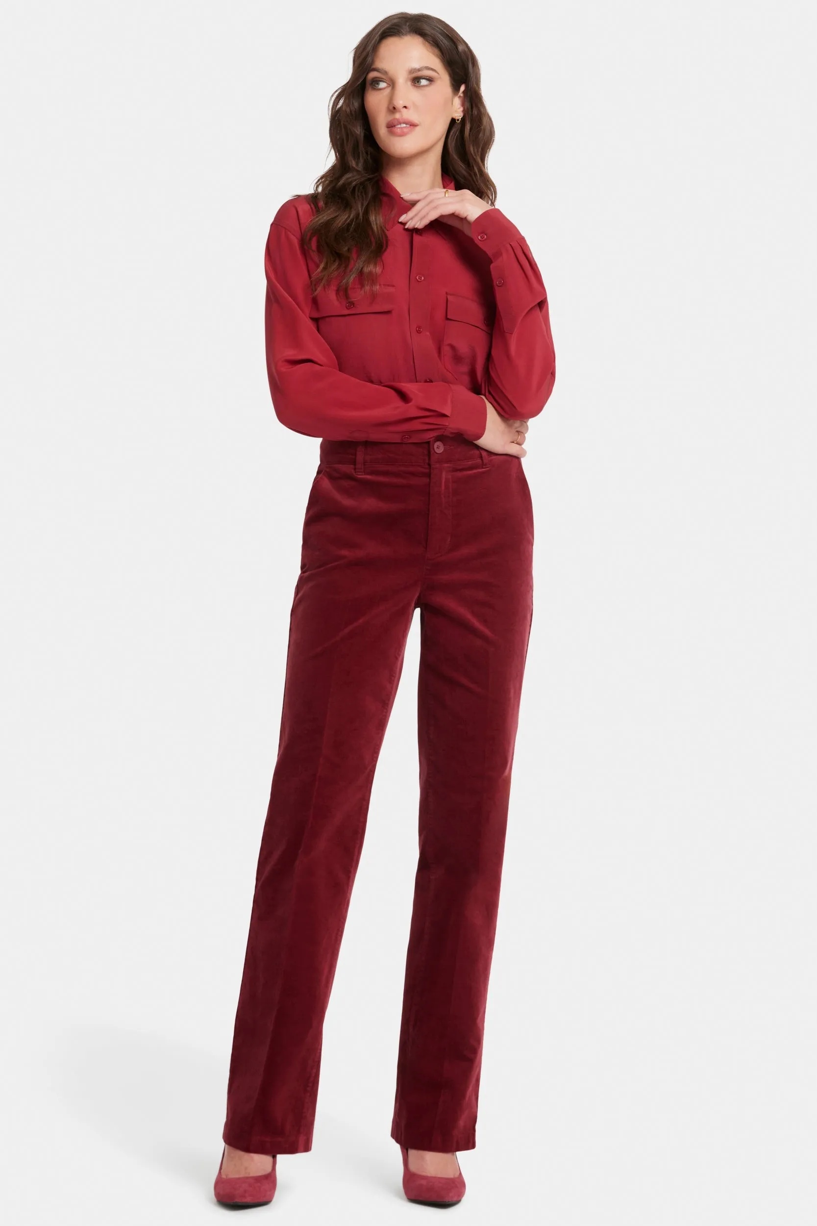 Straight Leg Trouser Velveteen Red | Wild Currant