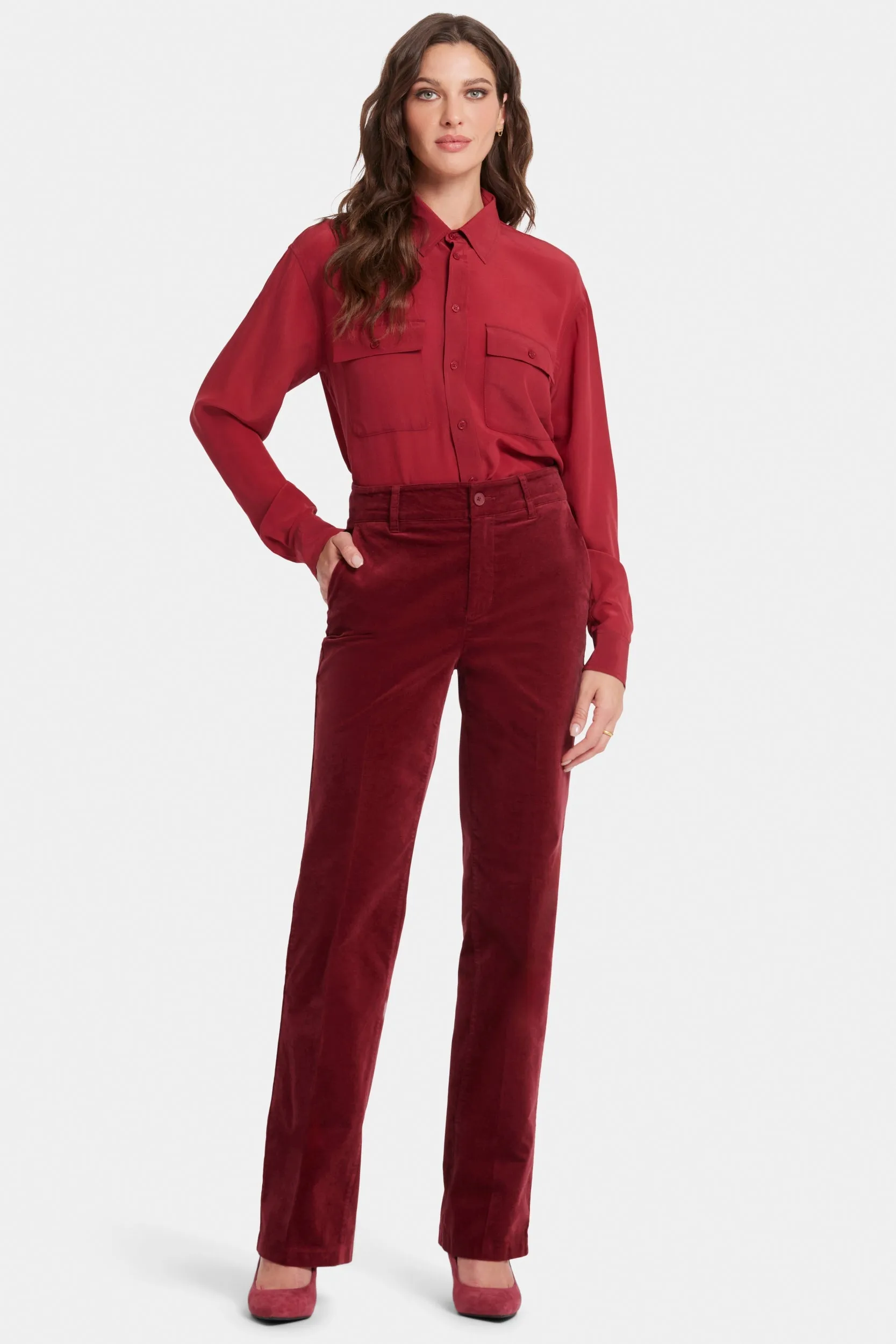 Straight Leg Trouser Velveteen Red | Wild Currant