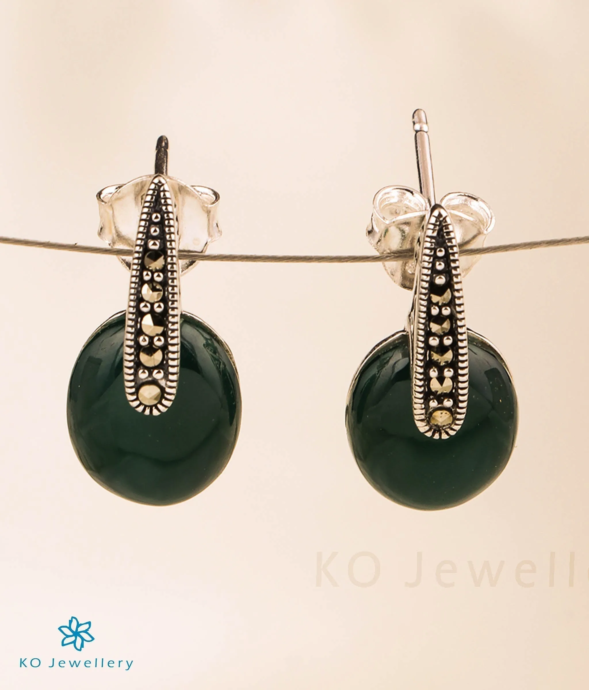 The Bedazzle Silver Marcasite Earrings (Green)