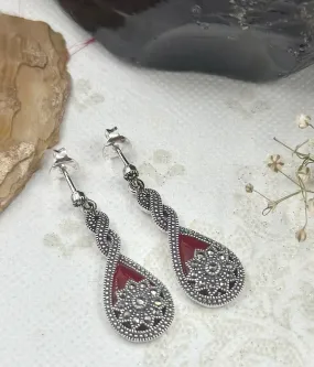 The Silver Marcasite Earrings (Red)