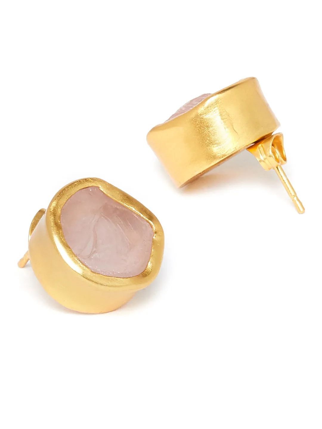 The Spirited Gold Stud Earrings with Rose quartz