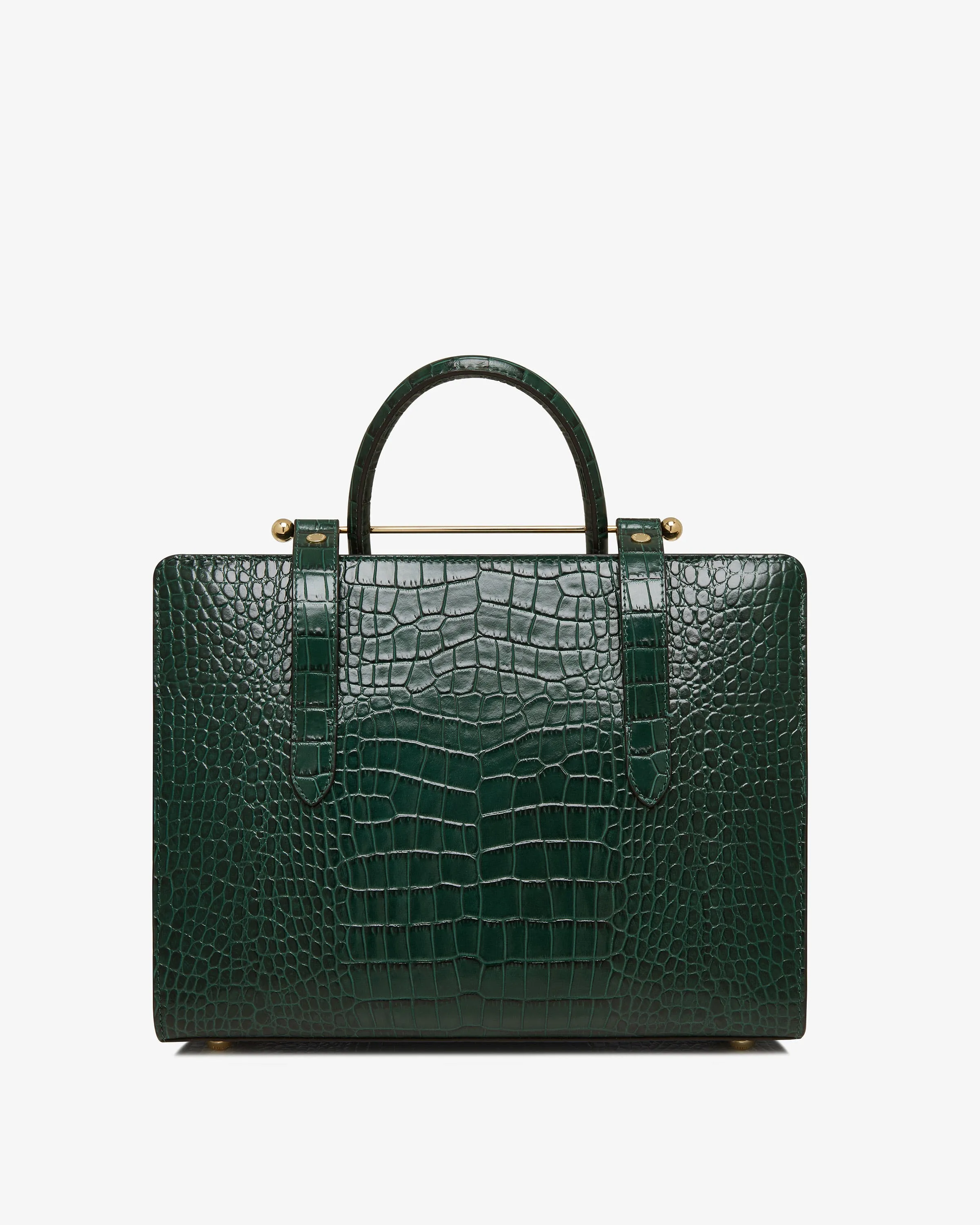 The Strathberry Midi Tote - Croc-Embossed Leather Bottle Green